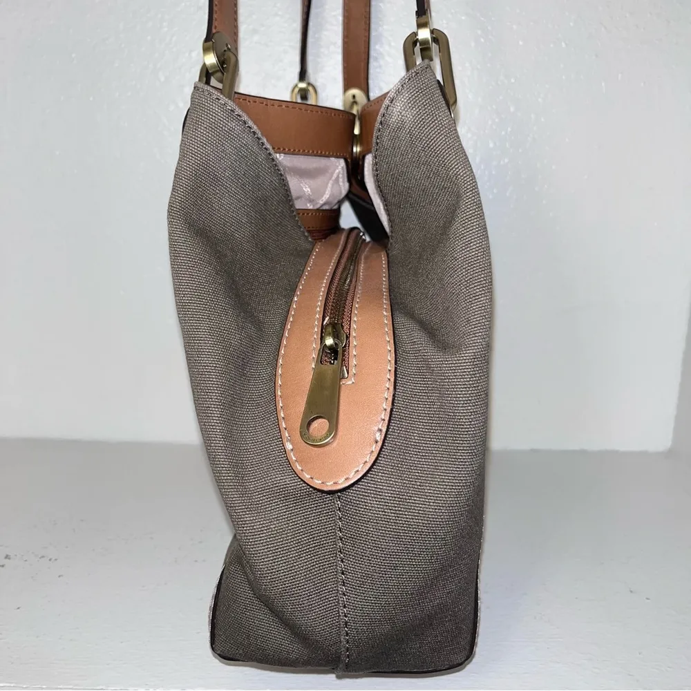 MICHAEL KORS Olive Camel Raven Canvas Leather Shoulder Tote Purse Handbag - Image 7