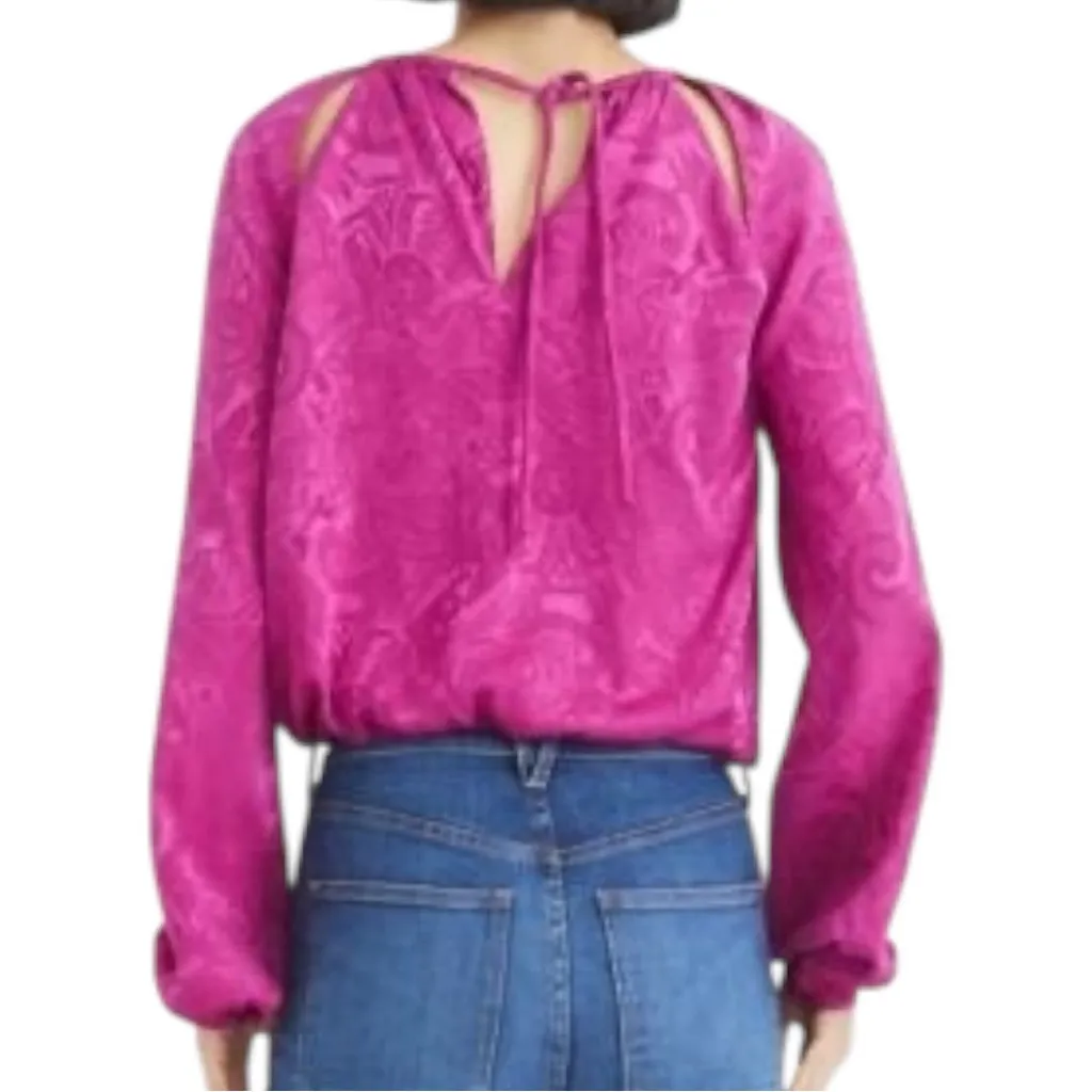 Veronica Beard Women’s 12 Magenta Pink Paisley Inlay Sionne Cut Outs Blouse Top - Image 5