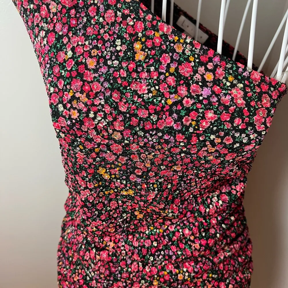 Leith One Shoulder Midi Ditsy Floral Bodycon Pencil Mesh Dress Sz S Homecoming - Image 2