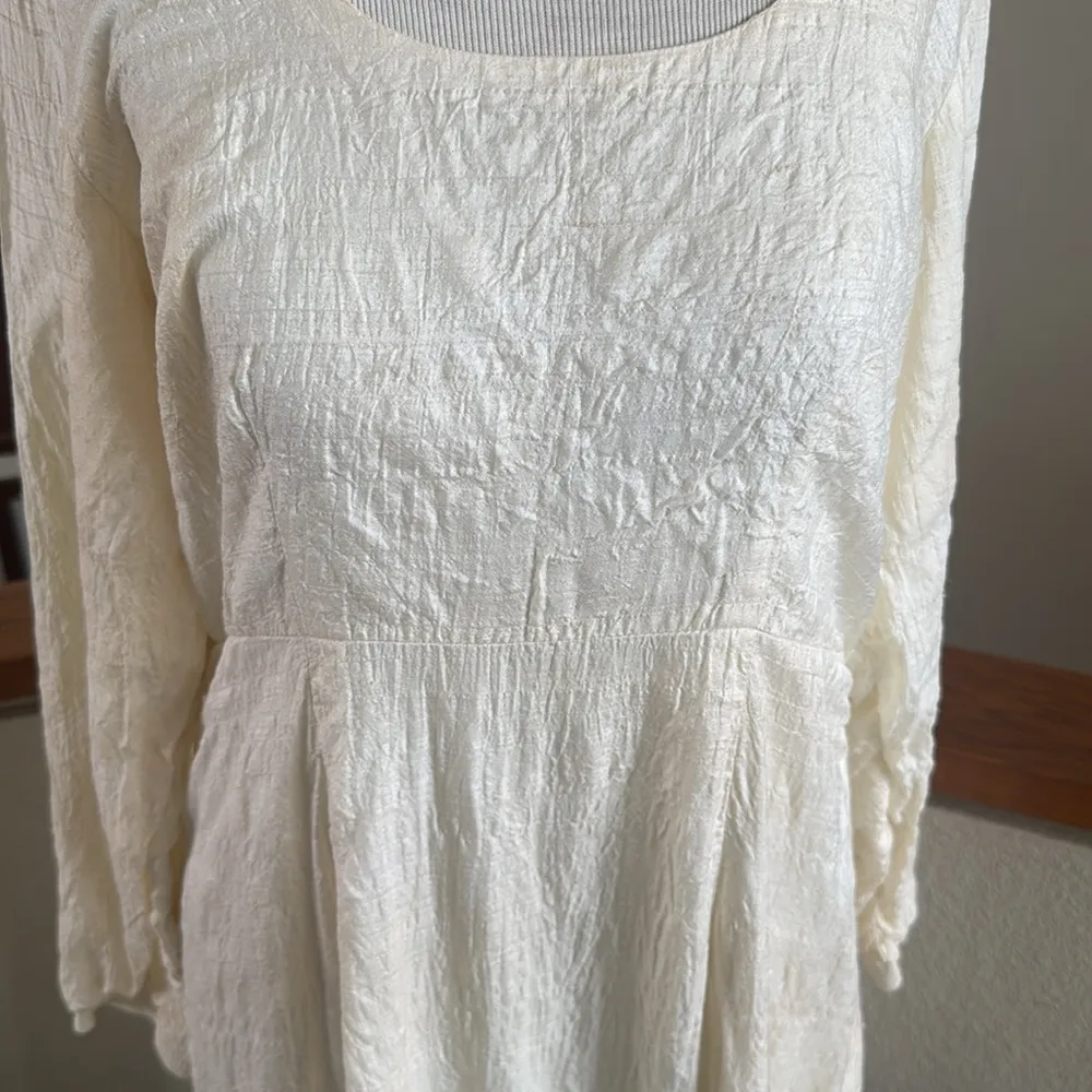 Raw silk organic  bohemian style Cream Long Sleeve Dress - Image 2