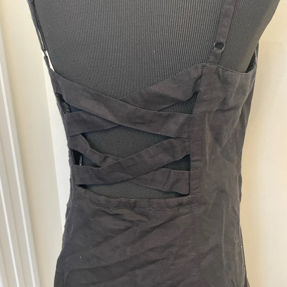 Urban Outfitters Linen Cotton Blend Button Front Strappy Back Mini Dress - Image 6