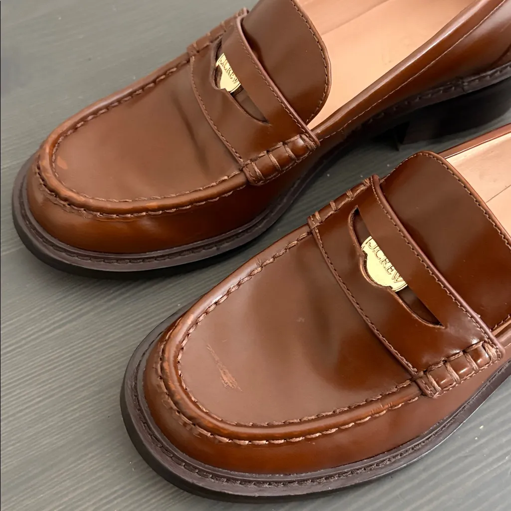 J. Crew Winona lug-sole penny loafers Italian spazzolato leather brown size 7.5 - Image 4