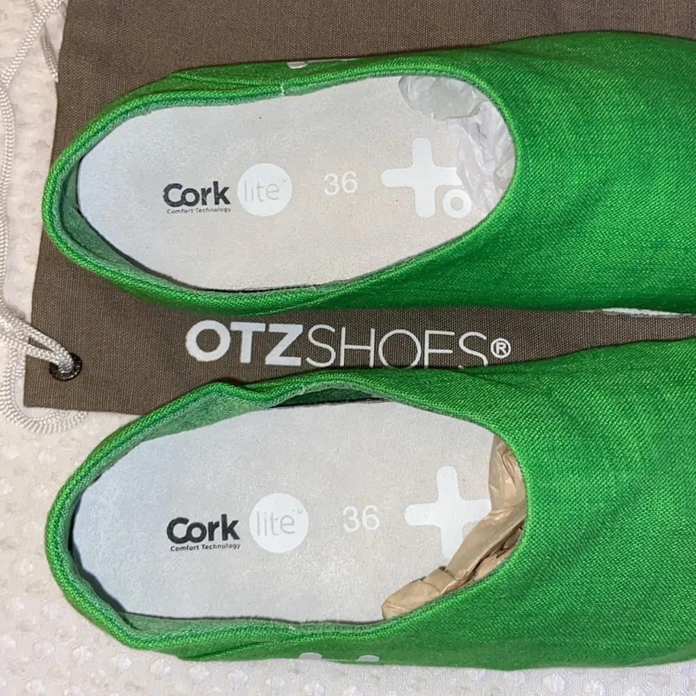 NEW! OTZ Canvas Linen Slip Ons Size 36 5.5 GREEN Shoes Flats - Image 10