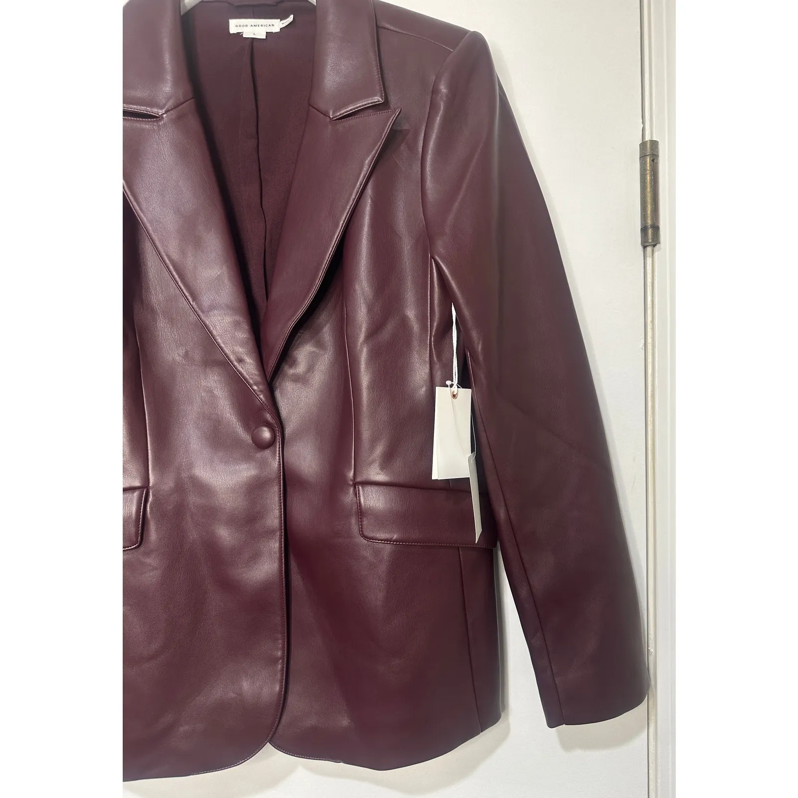 Good American Sculpted Blazer Jacket Malbec Faux Leather Size Large NWT Dressy - Image 6