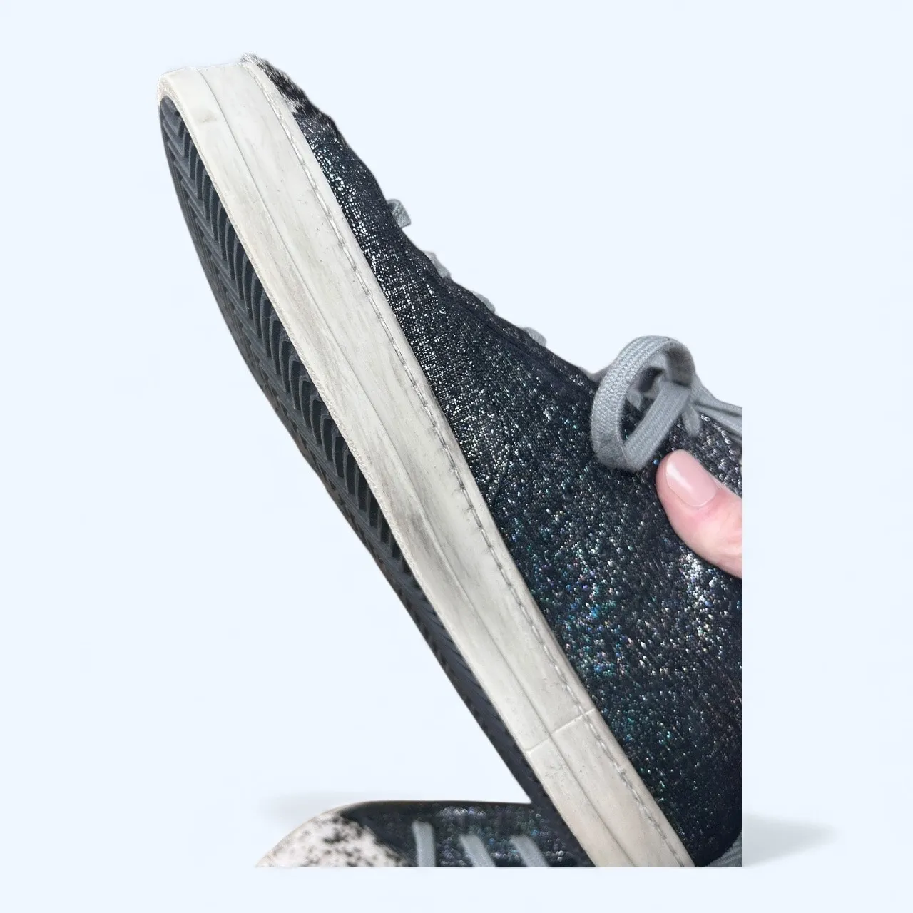 P448 John Jafar Low-Top Sneakers Metallic Glitter Pony Hair Toe Women's EU 41 - Image 6