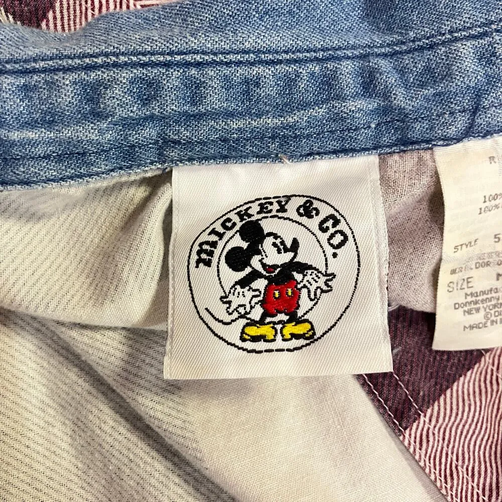 VTG Mickey and Co Disney Shirt Sz M Plaid Embroidered Button Down Blue Purple - Image 9