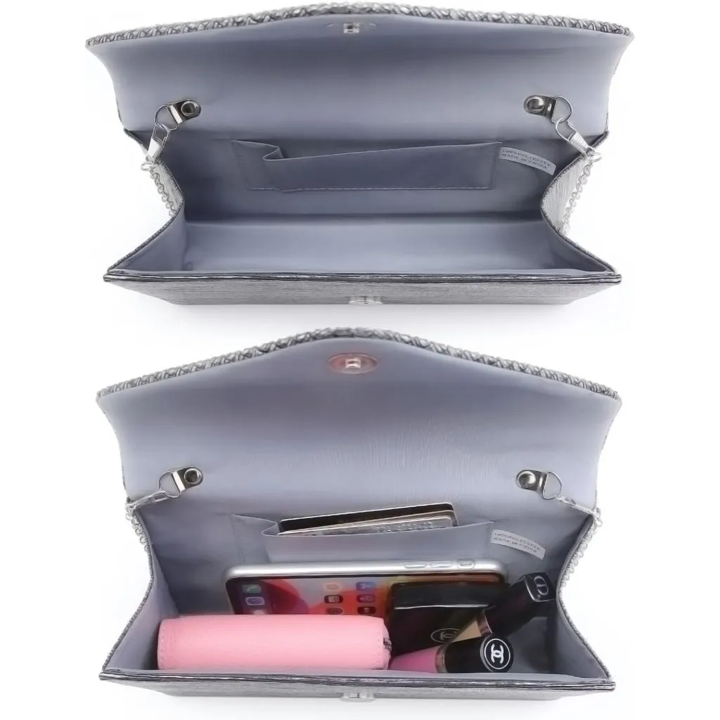 ⚡Women's Magnetic Closure Chain Strap Crossbody Envelope Gray Clutch Handbag - Image 5