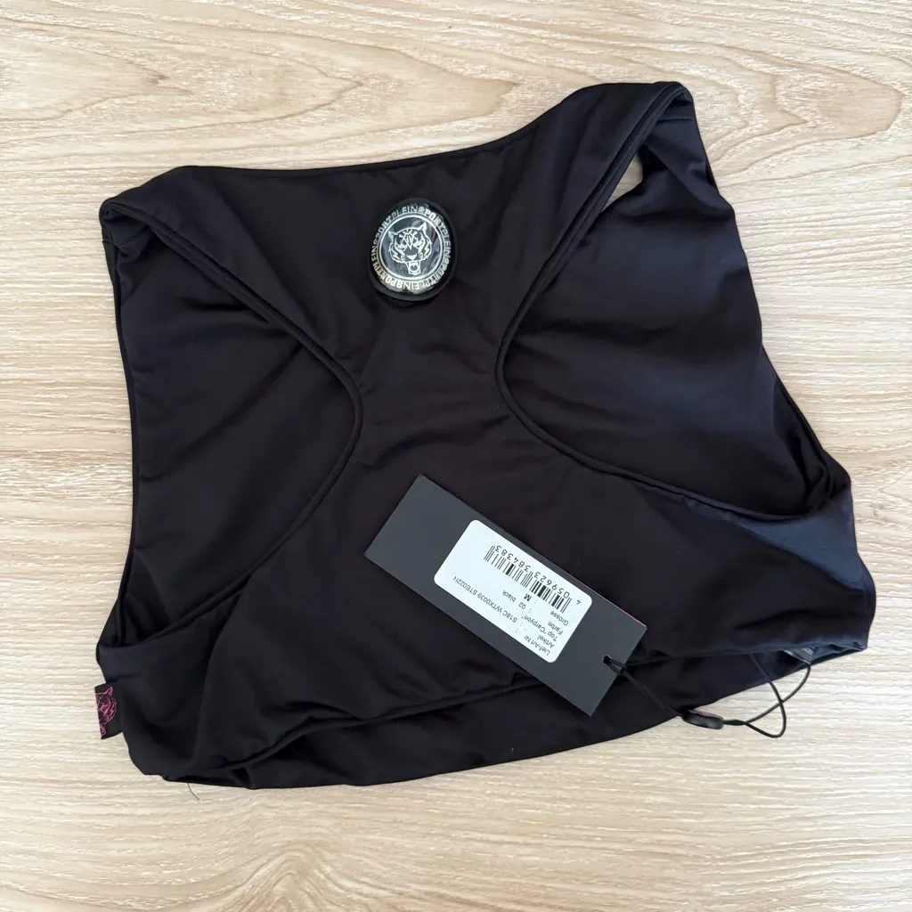 Plein Sport Medium NEW Black Sports Bra Logo Print Lion Pink - Image 2