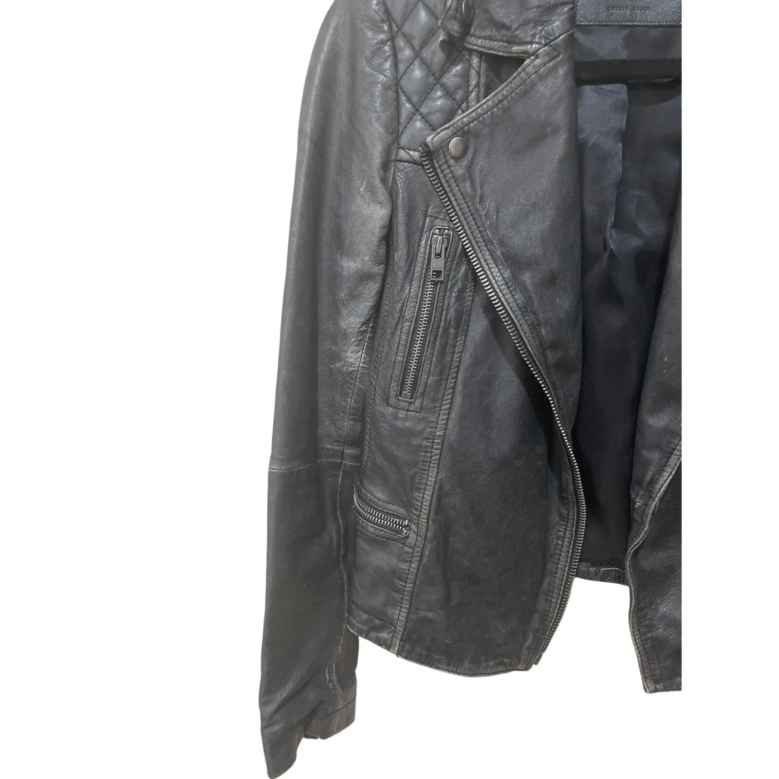 ALLSAINTS Vintage Cargo Leather Biker Jacket‎ Size 0 Gray - Image 11