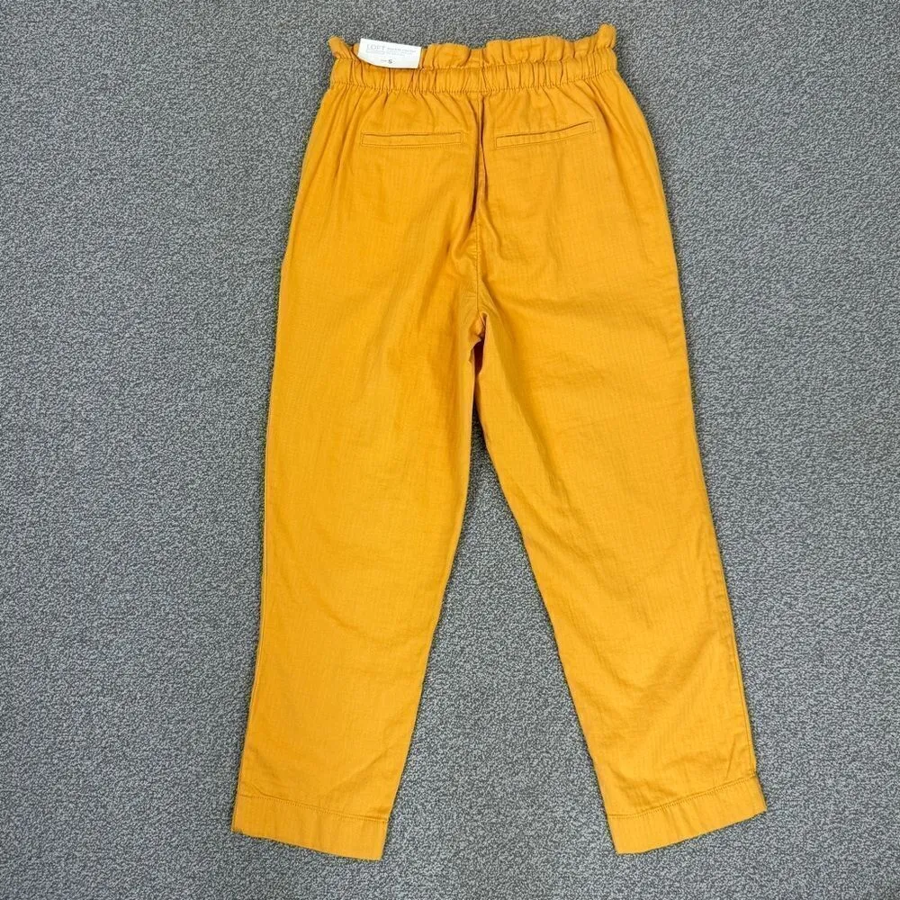 Loft High Rise Paper Bag Straight Leg Crop Pants Yellow Small Elastic Baggy‎ - Image 7