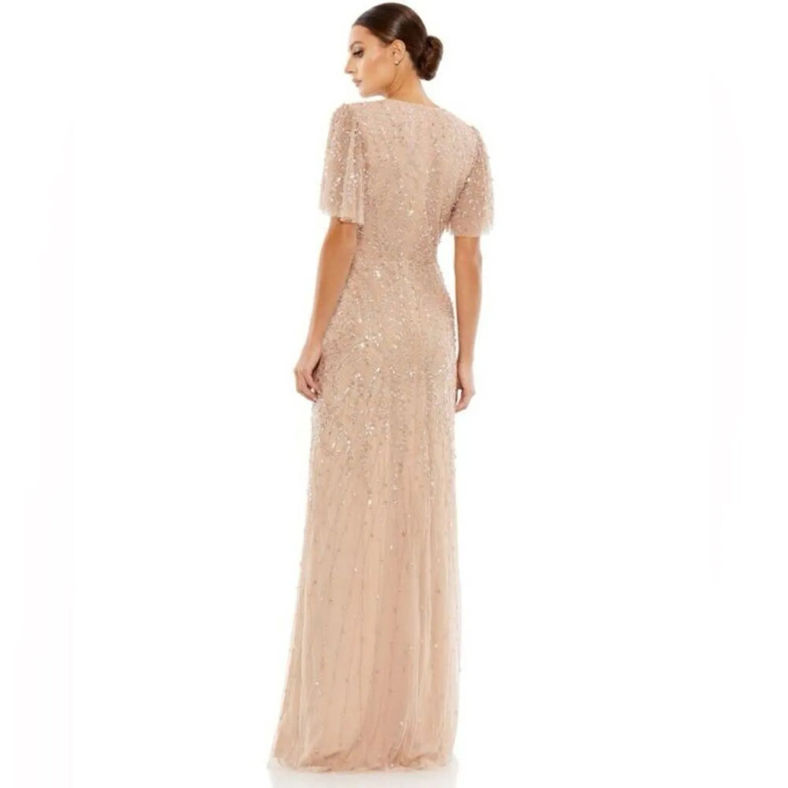 MAC DUGGAL 35109 Beaded Flutter Sleeve Gown in Nude Size 16 New w/ Tag MSRP $698 - Image 8