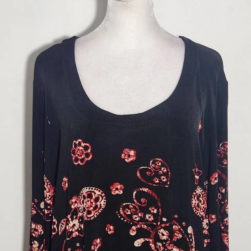 Chico's Travelers Black Floral Top Size XL Red and Black Floral Top - Image 3