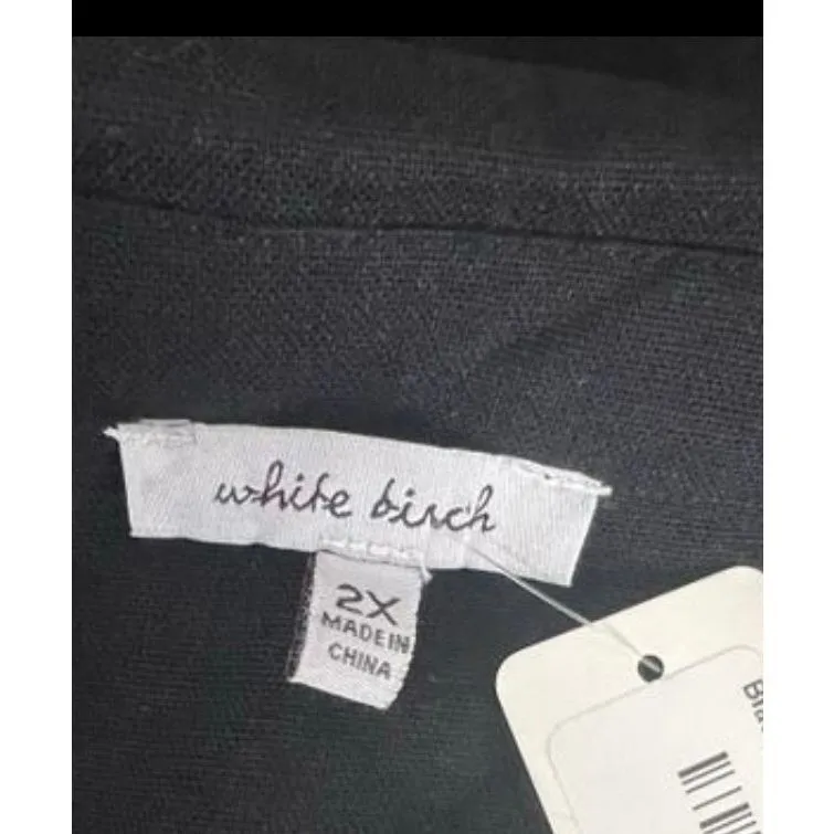 White Birch Solid Black Linen Blend Romper Plus Size 2X Elastic-Waist Collared - Image 8