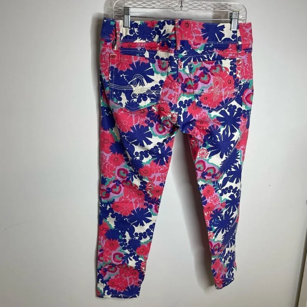 Lilly Pulitzer Worth Skinny Mini Print Secret Garden Floral Cropped Jeans 6 Pink - Image 9