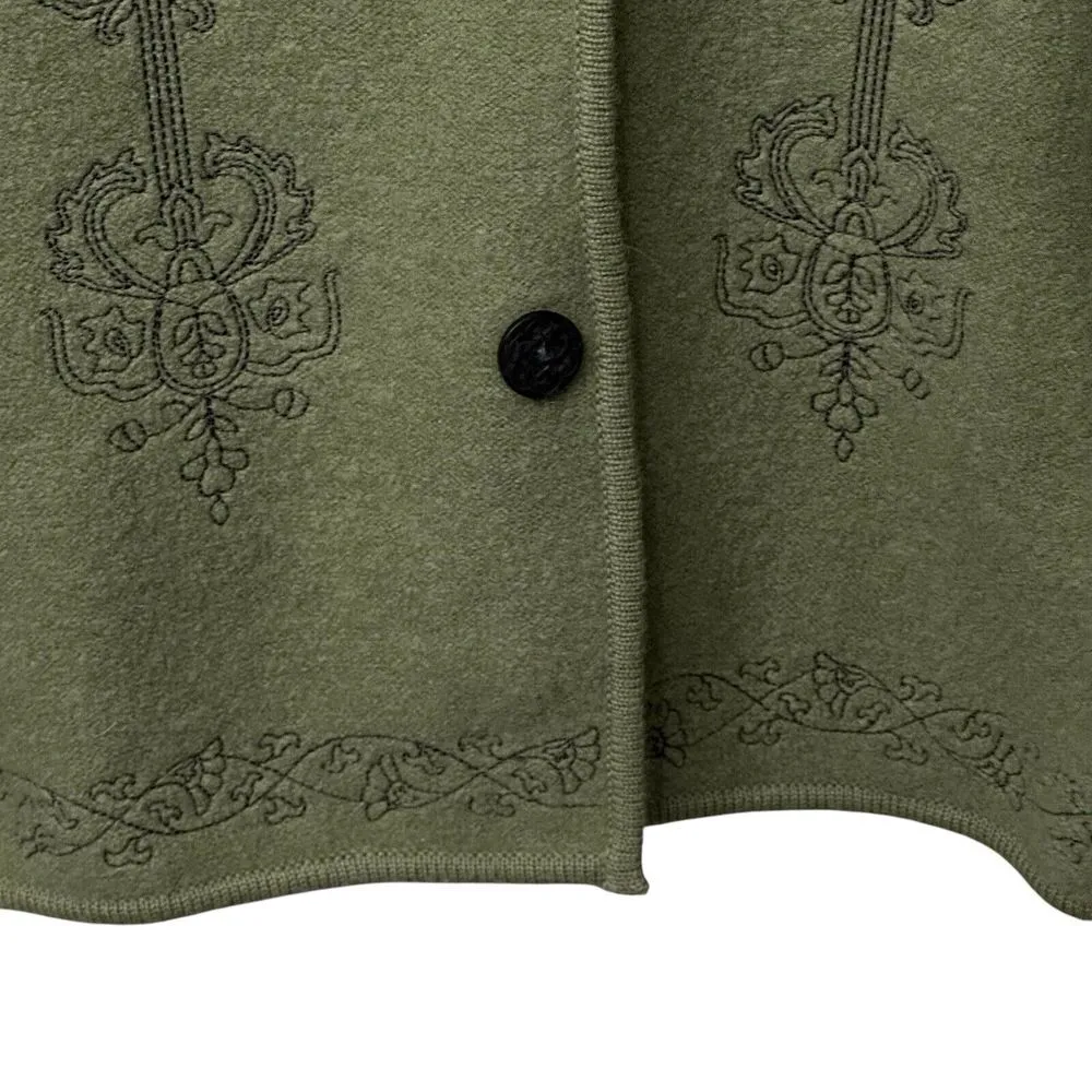 PENDLETON Sz S Embroidered 100% Merino Wool Sweater Cardigan Jacket Blazer Green - Image 4
