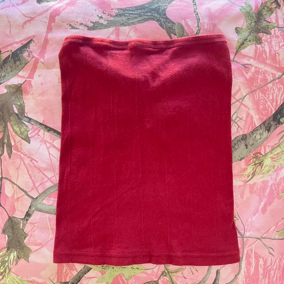 out from under burgundy red cinched tube top - Image 2