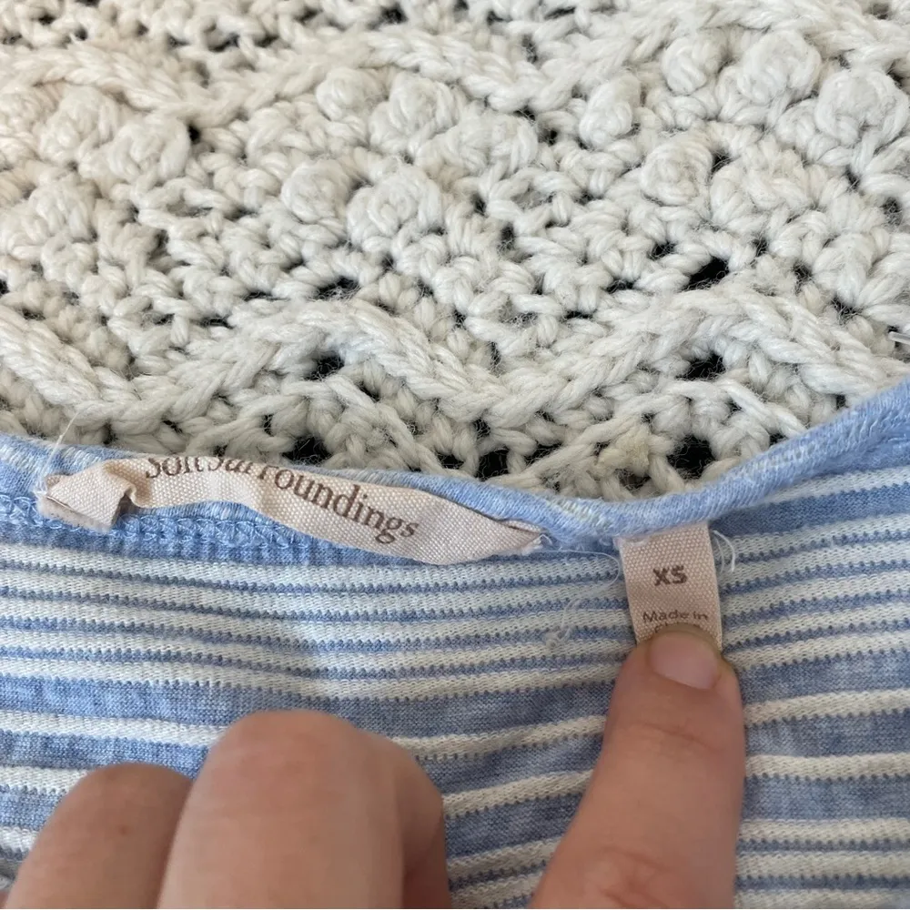 Soft Surroundings Striped Cotton Long Sleeve Shirt Blue (XSmall) casual simple - Image 3