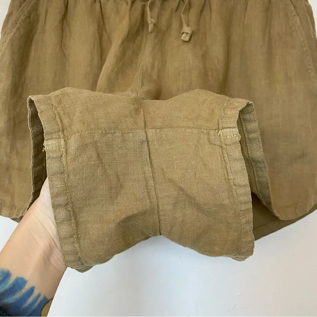 FAHERTY Laguna Linen Tie-Waist Shorts 3” Antique Bronze Tan Sz Small - Image 9