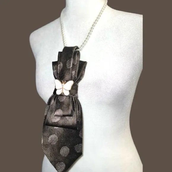 Dainty Dapper’dark brown Polka Dot Necktie Necklace with Butterfly Accent Black - Image 4