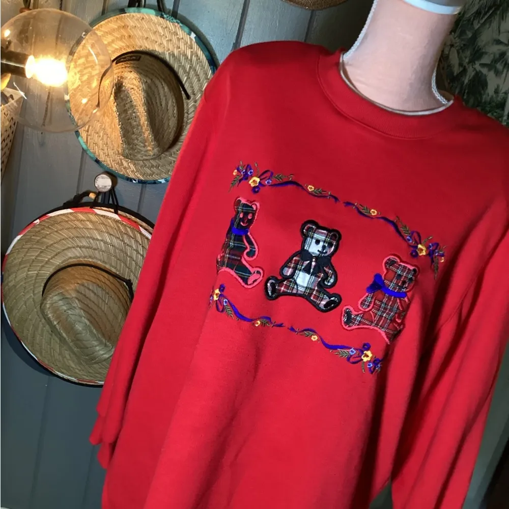Vintage Plaid Teddy Bears Alfred Dunner XL Sweatshirt - Image 7