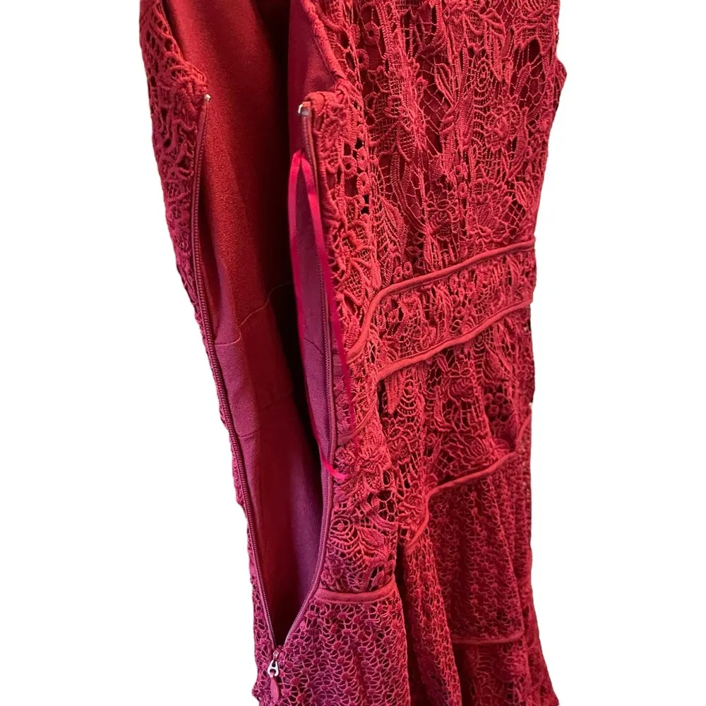 Adelyn Rae Burgundy Lace Crochet Midi Dress Floral - Image 7