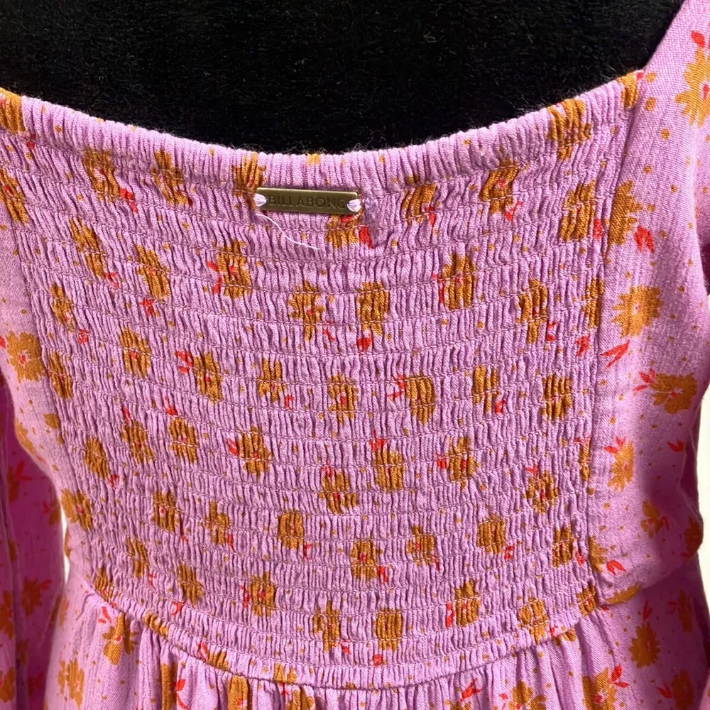 Billa Bong floral purple and brown cottage core prairie style dress size large - Image 6