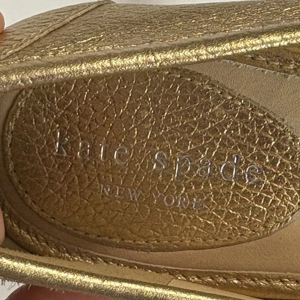 Kate Spade NY 7M Gold Leather Ballet Flats Loafer Moccasin w/ Bow Metallic NWOB Size 7 - Image 6