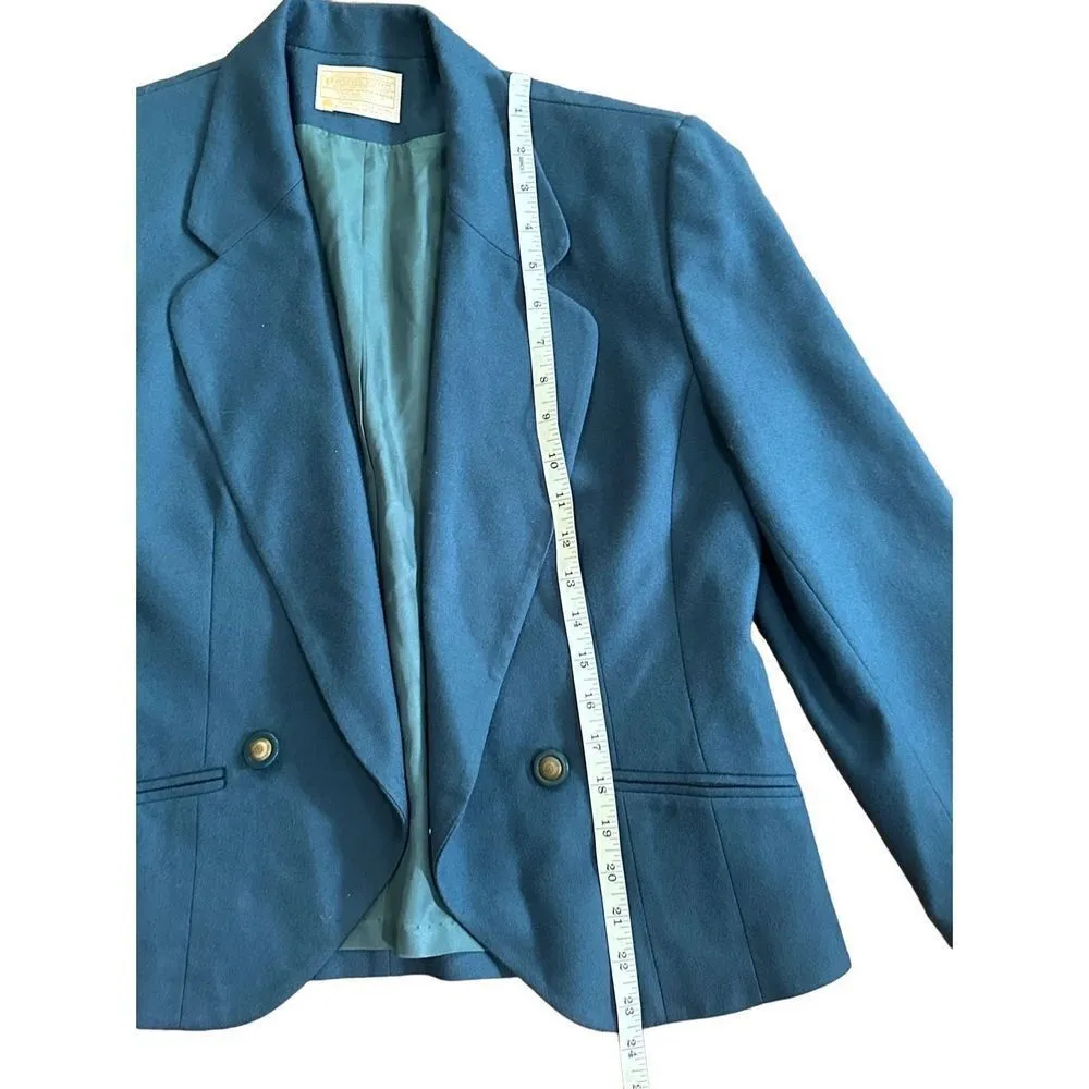 Pendleton Teal 100% Virgin Wool Short Blazer womens Sz 6 1 button closur… - Image 8