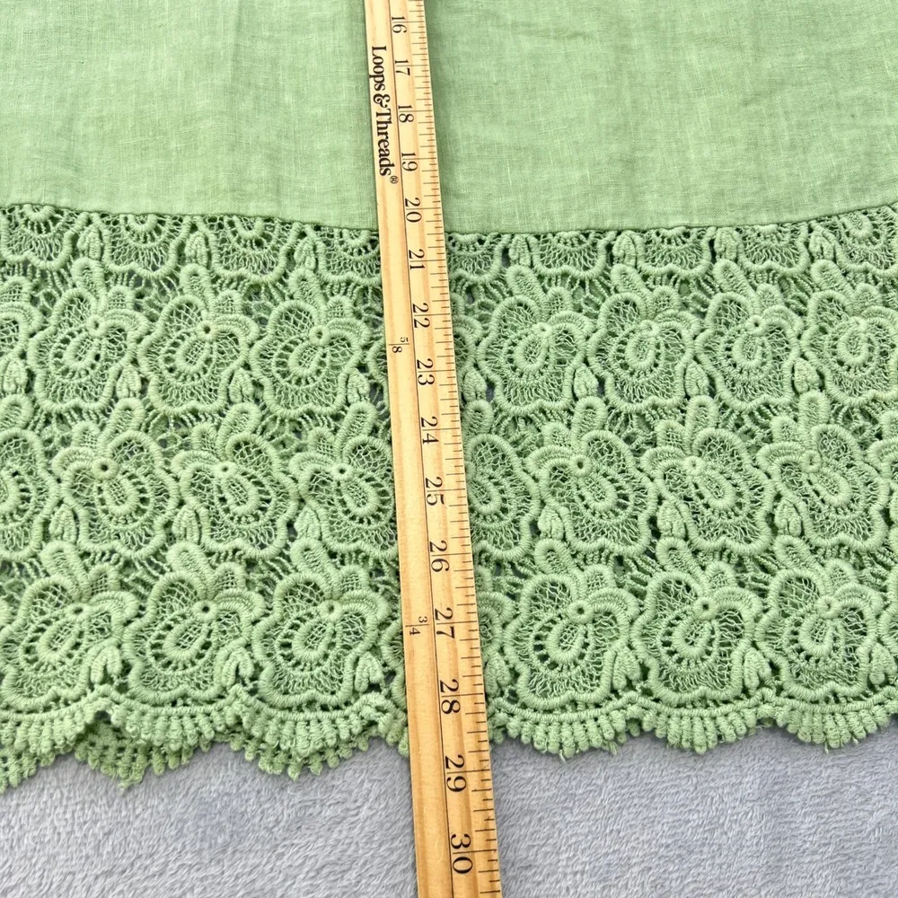 Piazza Del Tempo Lace Top Linen Blend Long Sleeve Crochet Detail Green Blouse XL - Image 10