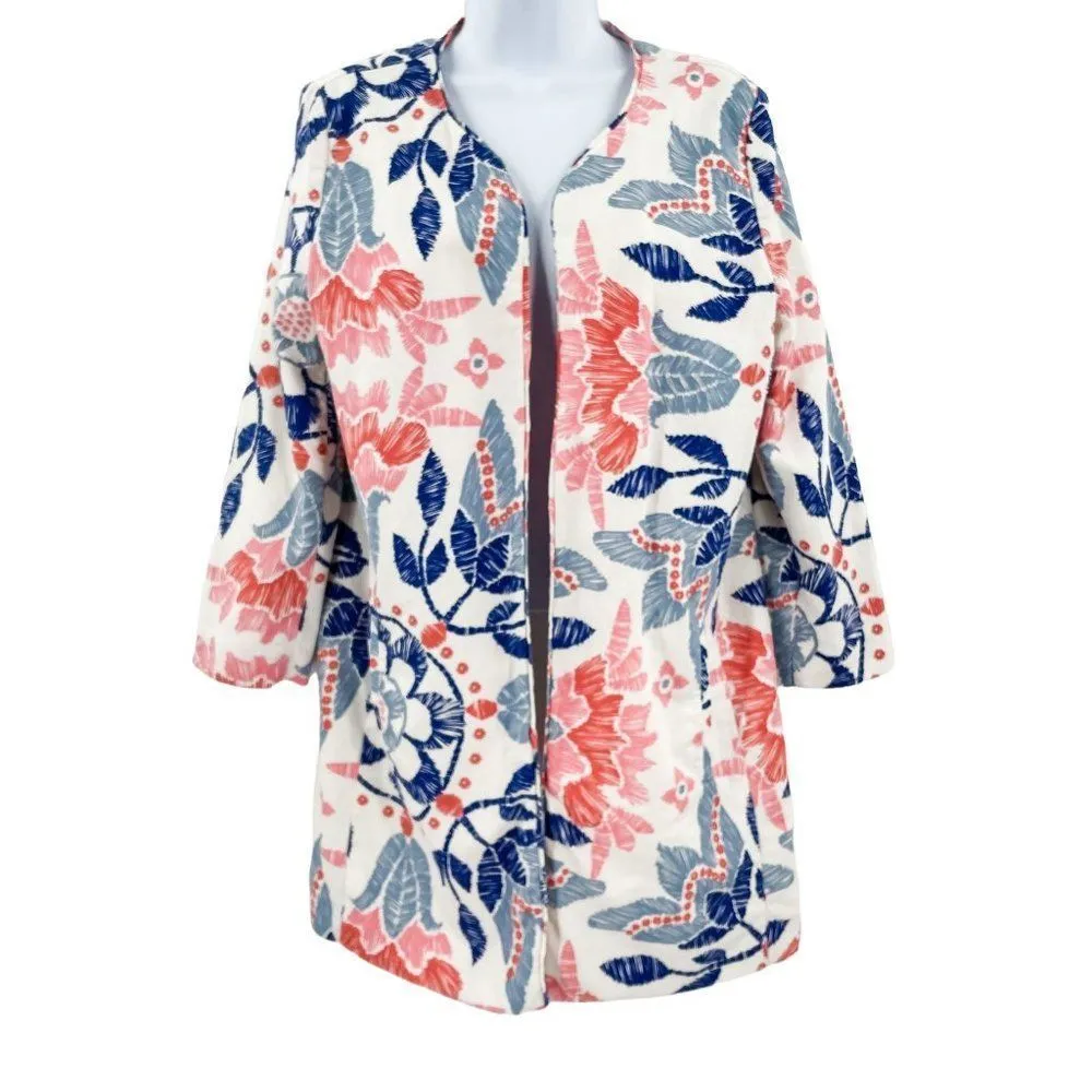 Hinge Floral Linen Blend Open Front Lightweight Blazer Blouse Top - Image 11
