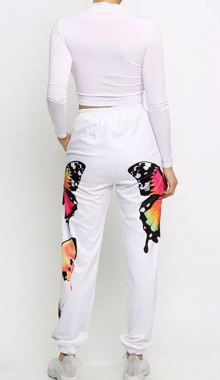 White Butterfly Sweatpants Size L - Image 3