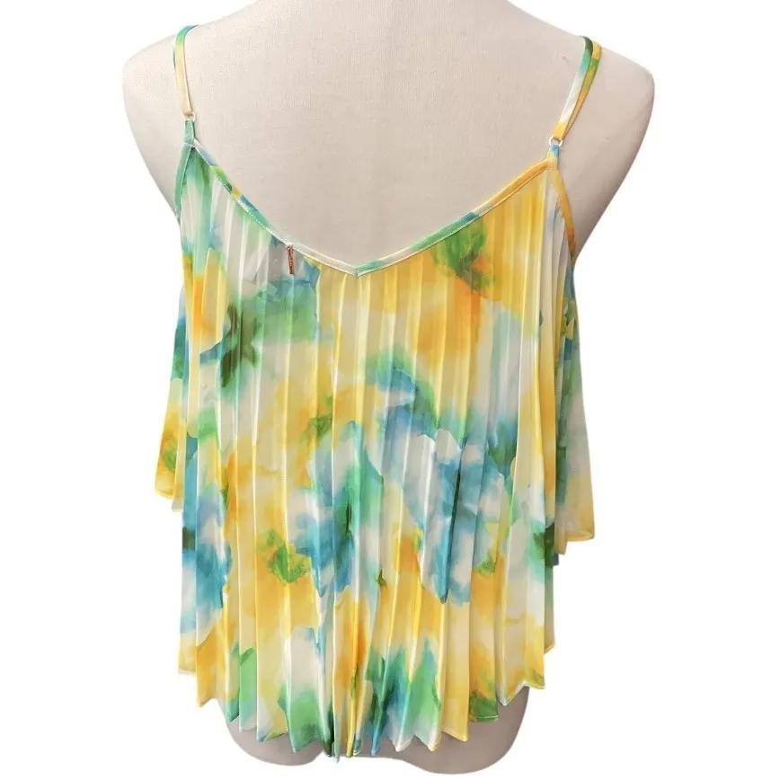Misa Noemi Top Citron Watercolor V Neck Sleeveless Pleated Chic Blouse Sz M NWT - Image 7