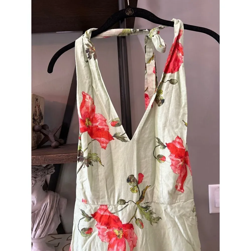 L.K. Bennett Kristen Pistachio Poppy Print Cotton Silk Gown Green Womens Size 2 - Image 11