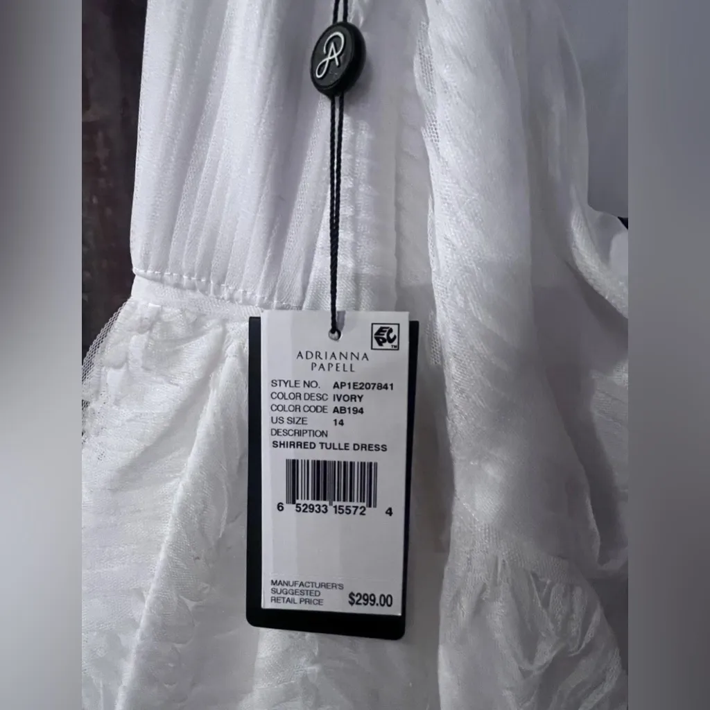 NWT Adrianna Papell Halter Dress Spaghetti Strap Formal Sz 14 Shirred Tulle Midi - Image 9