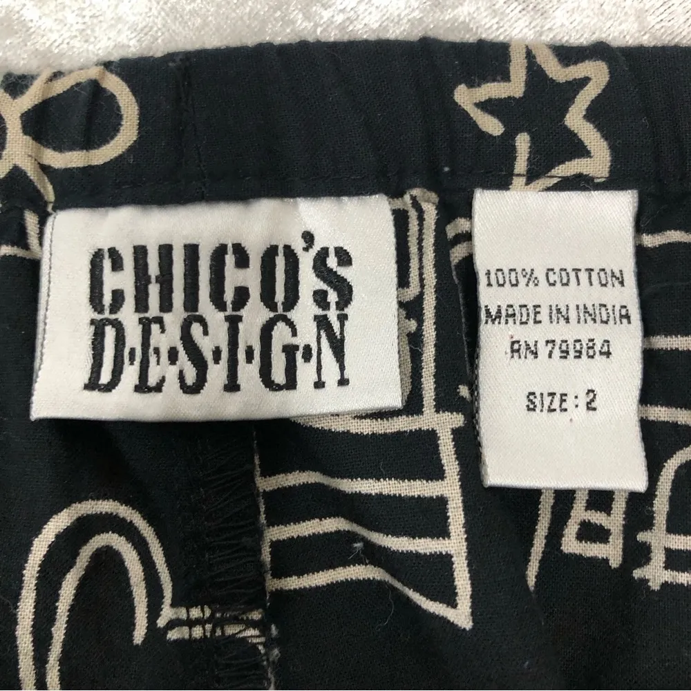 Chico’s design size 2 black novelty print pants huge pockets drawstring cat - Image 14