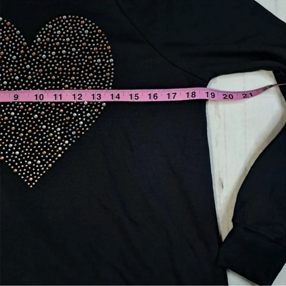 Philosophy Republic Clothing Black Rhinestone Heart Sweatshirt Size S/P - Image 7