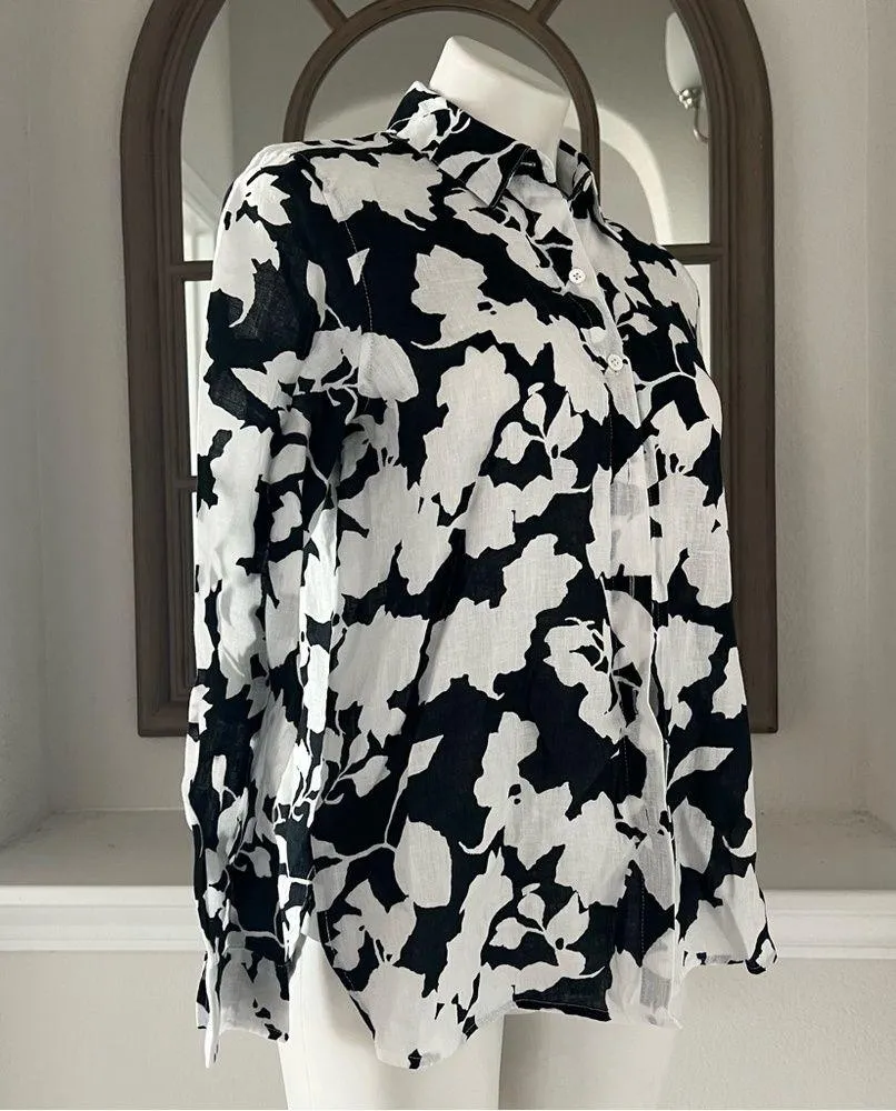 J.Jill Linen Button Front Collared Shirt, White & Black Size XS Retail $99 - Image 3