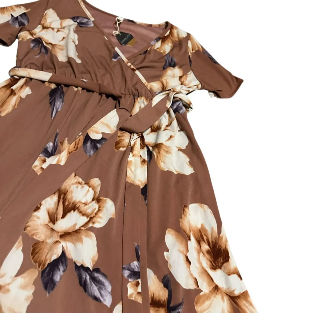 Pink Blush Rust Floral Hi-Low Maternity Wrap Dress Belt Stretch Soft Size Small - Image 6