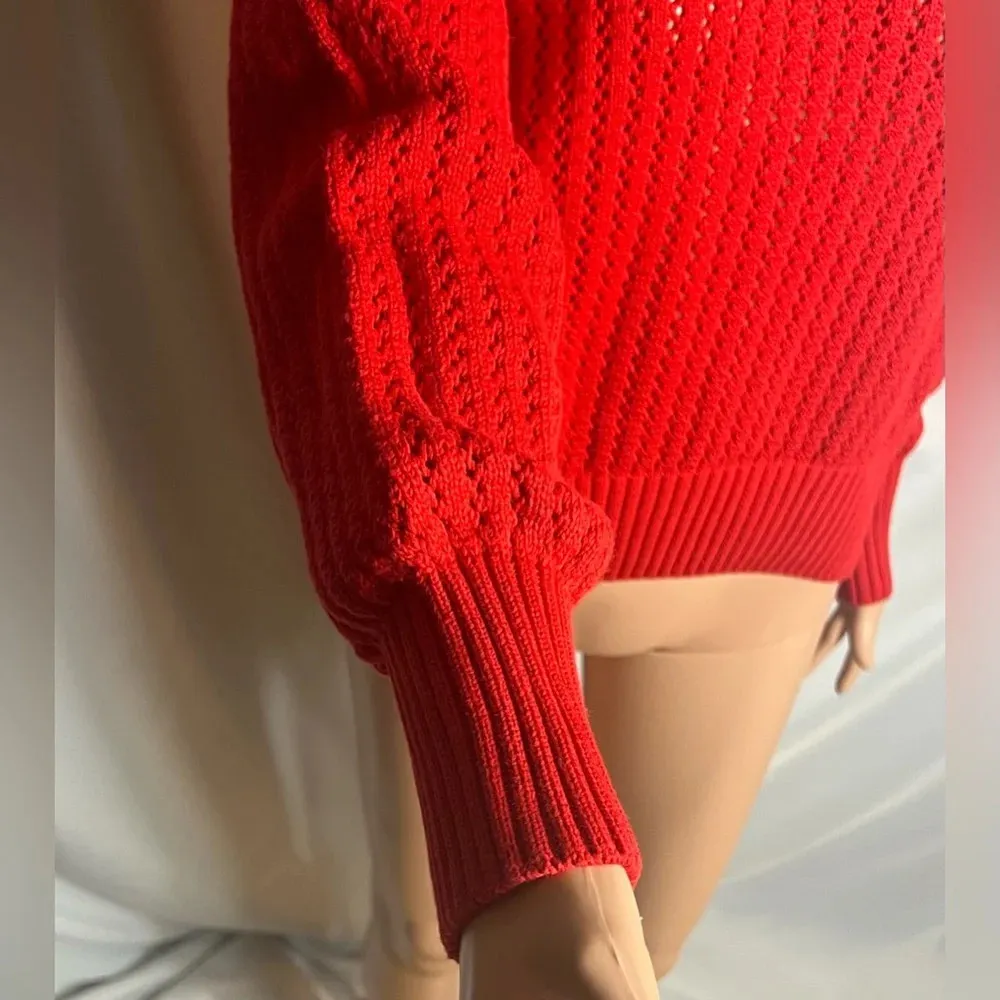 Marc New York Andrew Marc High Neck Women’s Red Knit Cotton Sweater Size L - Image 2