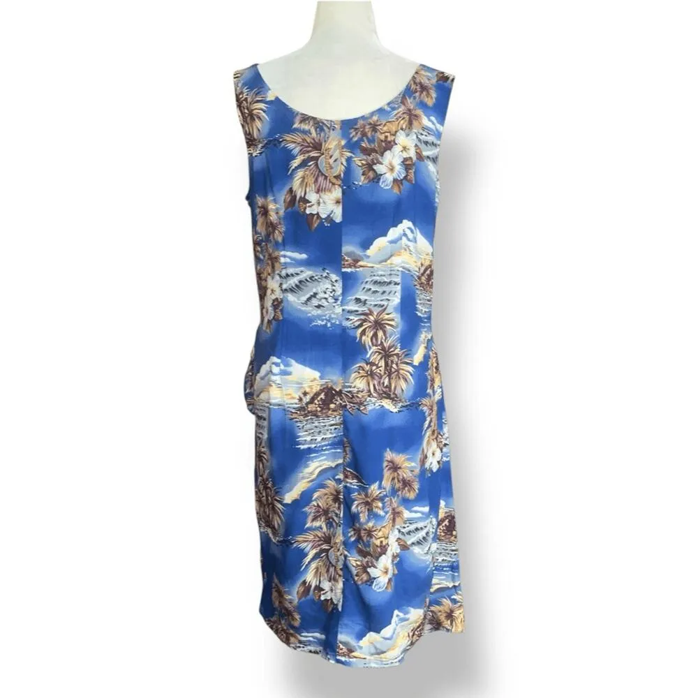 Vintage Hilo Hattie Blue White Sleeveless Hawaiian Wrap Dress Made In Hawaii Size M - Image 3