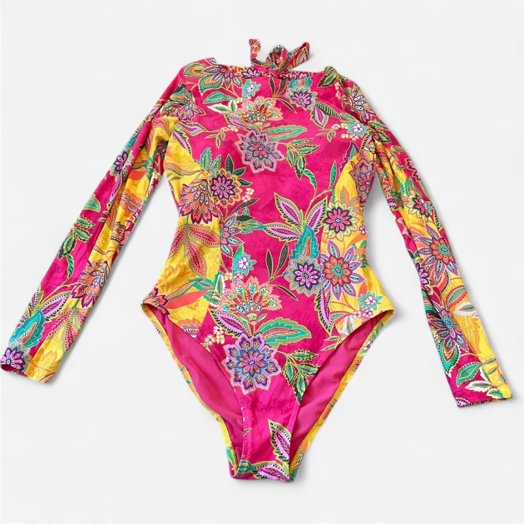 Johnny Was Flamingo Mix Floral Cut Out Surf One Piece Swimsuit Small - Image 3