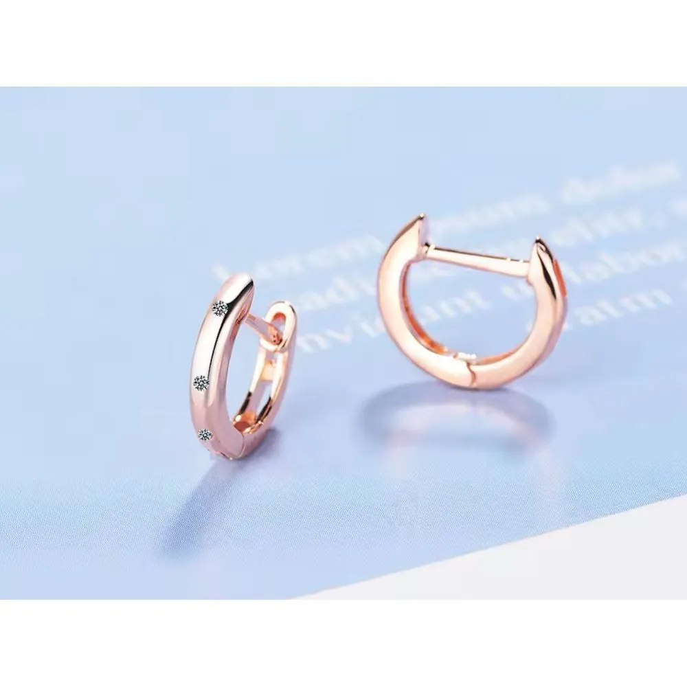 NEW‎ 14k Rose Gold Sterling Huggie Hoop Simulated Diamond Earrings - Image 4