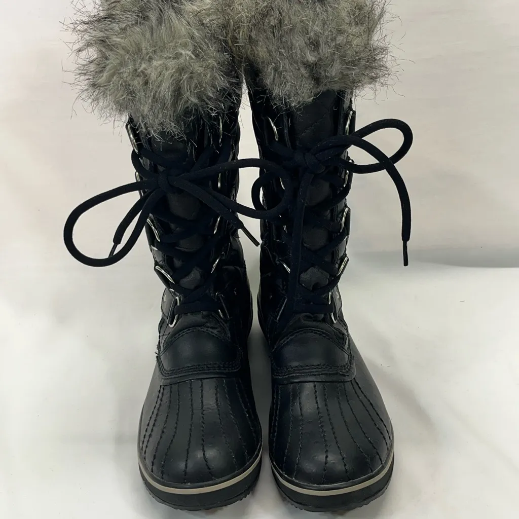 SOREL TOFINO QUILTED SNOW BOOTS W/FUR WATERPROOF WOMEN 8 BLACK PREOWNED - Image 2
