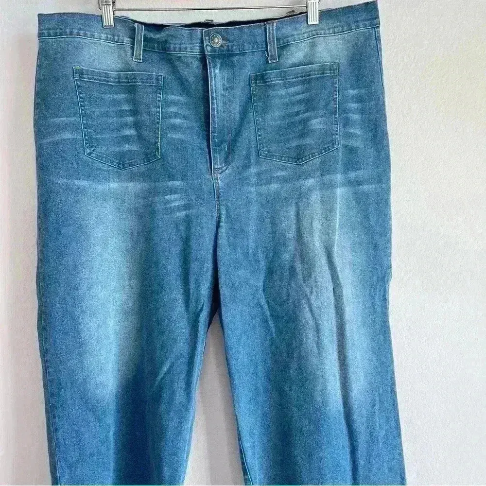 Mark. Crop Wide Leg Raw Hem‎ Blue Denim Women’s Size 22W Boho Hippie Pants - Image 3