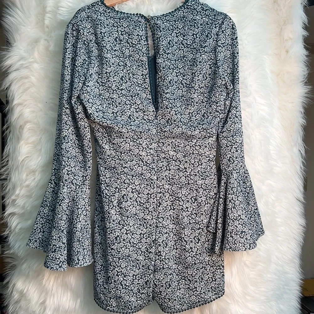 Blue Rain Floral Bell Sleeve Romper - Image 7