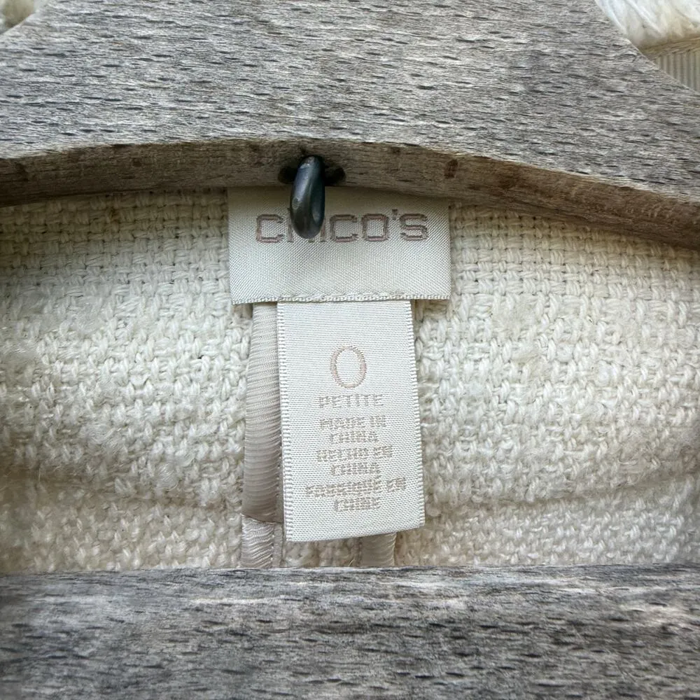 Chico's Textured Novelty Topper Long Sleeve Jacket Ivory Cream Black Size 0 - Image 2