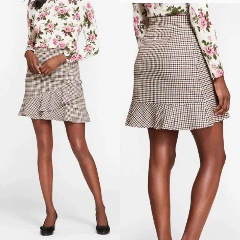 Brooks Brothers Red Fleece Checked Wool Blend‎ Ruffle Skirt Size 2 - Image 2
