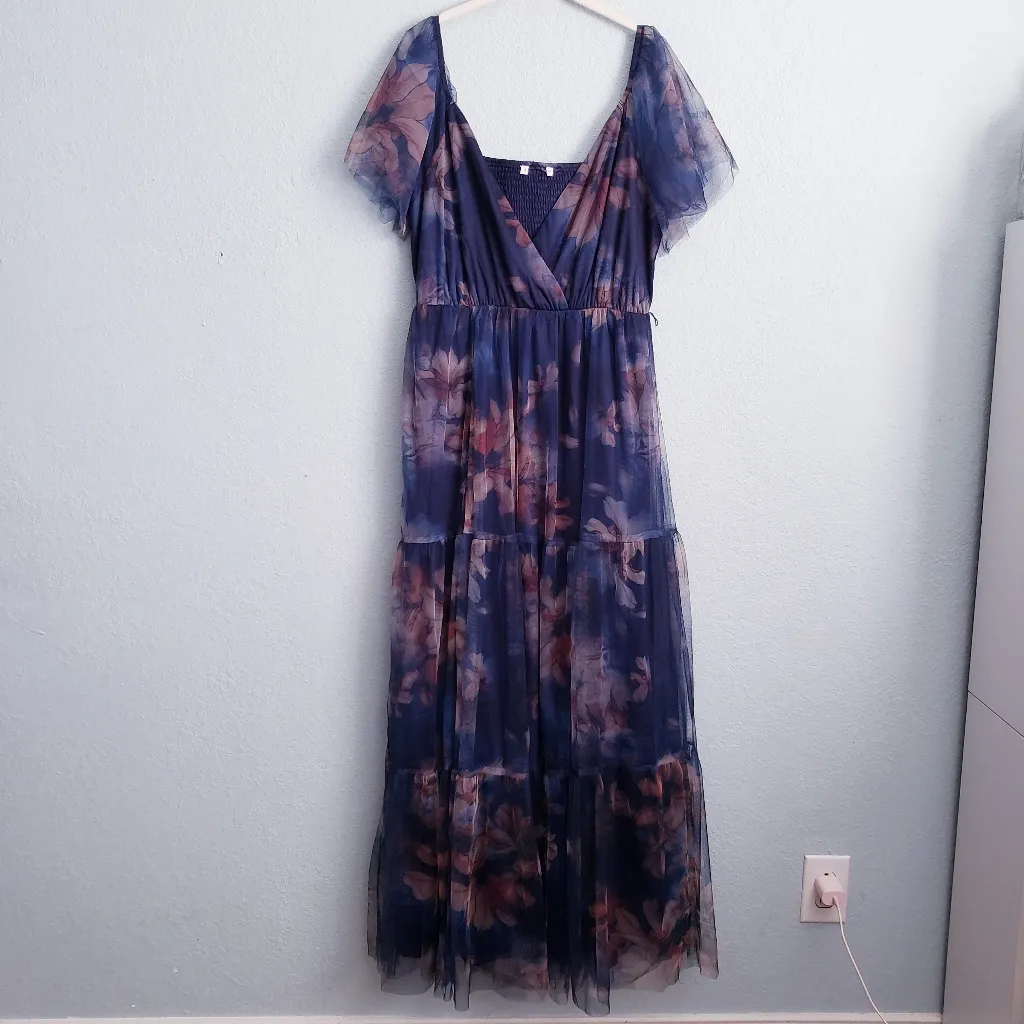 Baltic Born Nicola Dark Blue Floral Tulle Maxi Dress - Image 3