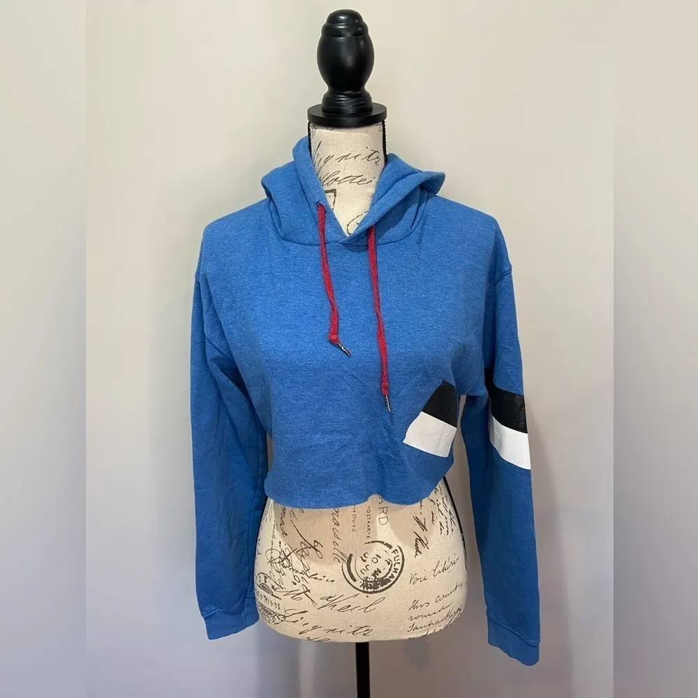 Phat Buddha Vandam Stripes Cropped Hoodie sz‎ Small Blue - Image 5