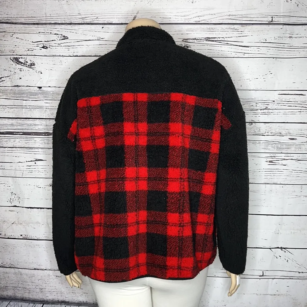 Seven7 NWT Size XXL Black - Buffalo Check Sherpa Snap Button Pullover Jacket - Image 4